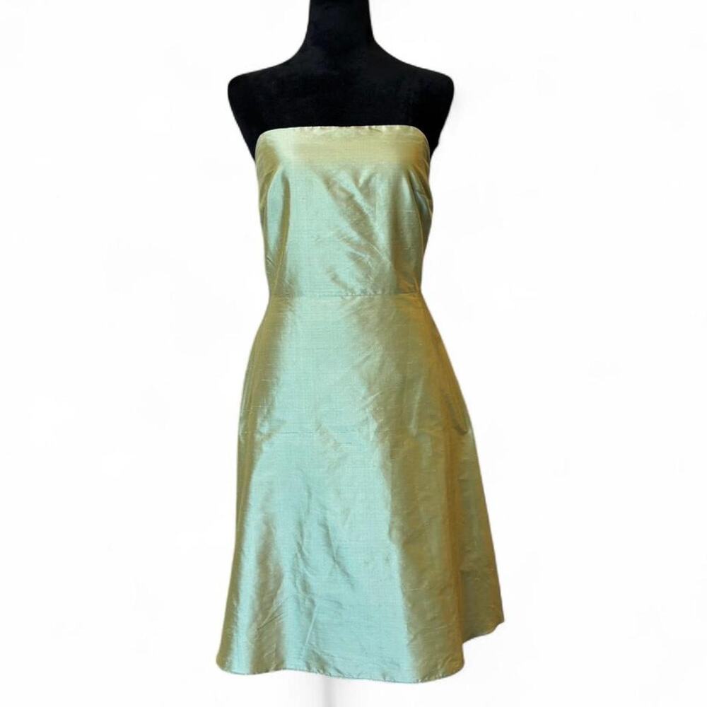 Vintage Strapless Sage Green Silk Dress – Fairycore Satin Mini XS